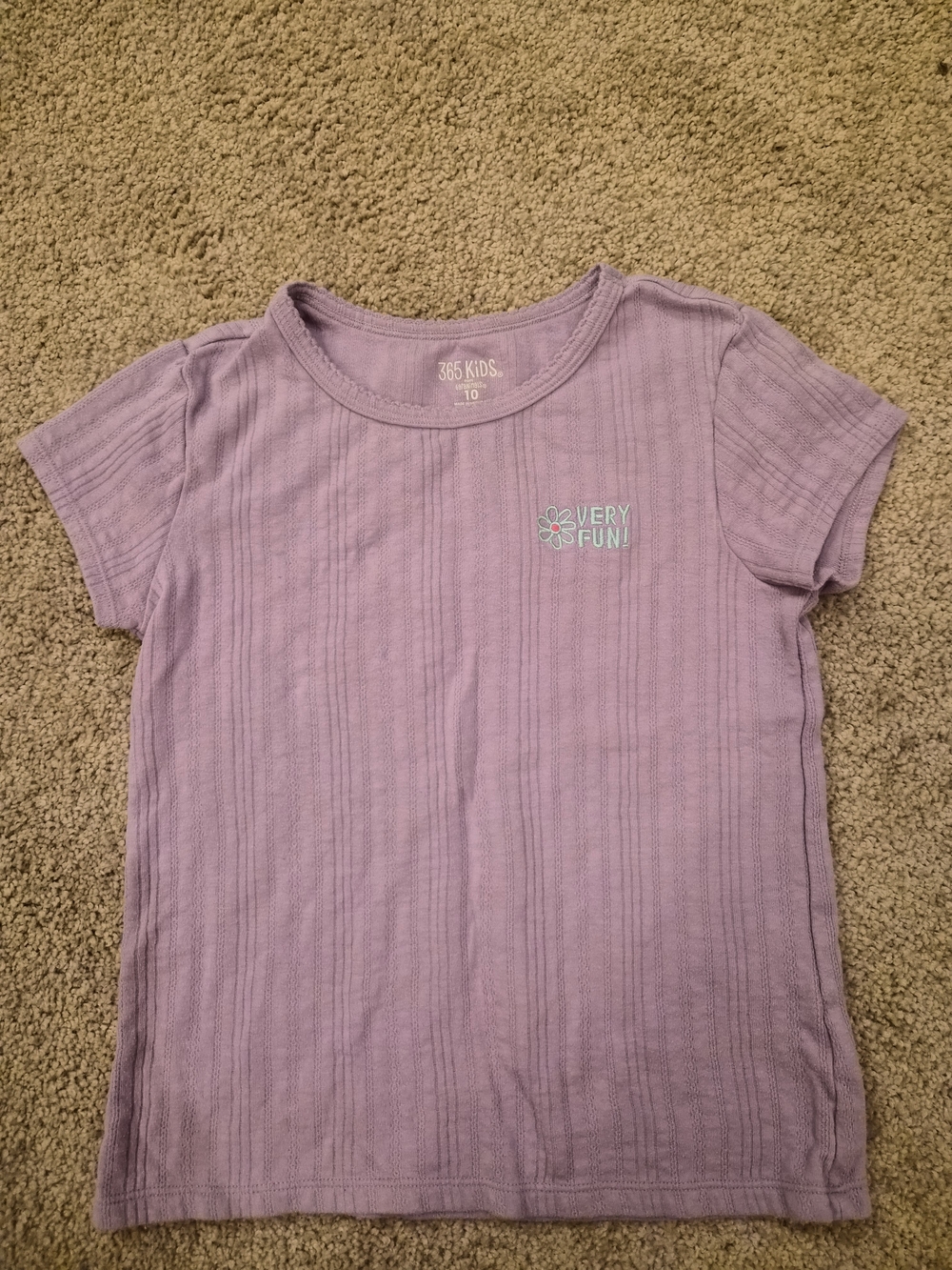 Girls 365 Kids Lavender Short-Sleeve Tee - "Very Fun" Sz 10